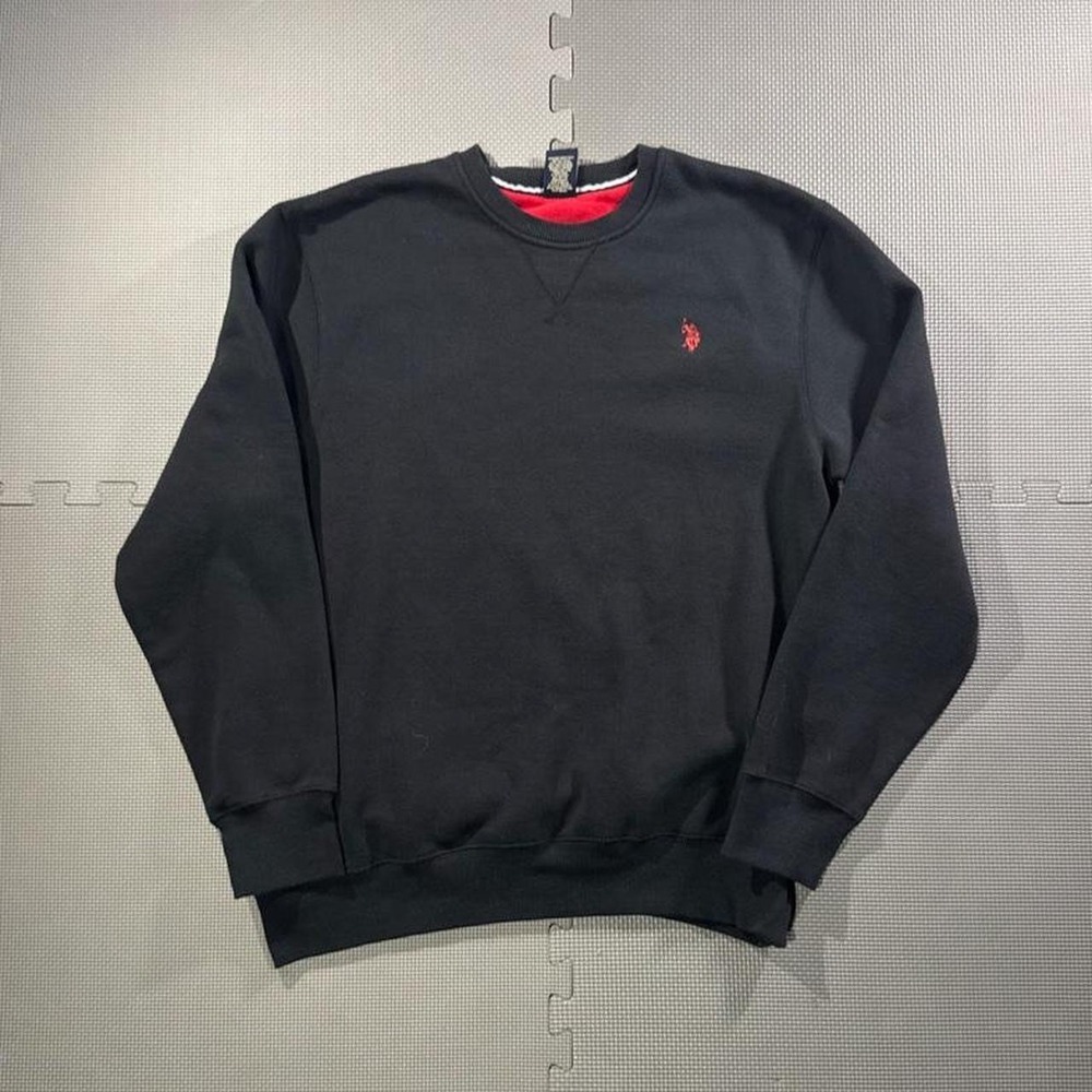 US Polo Assn Vintage Black Crewneck Sweatshirt Red Logo Mens Large